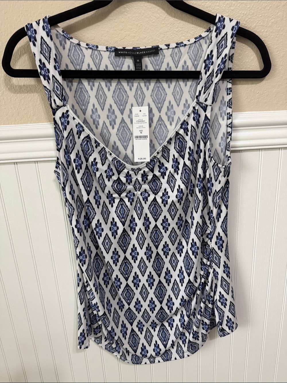 NWT White House Black Market Blue & White Sleeveless Tank women’s size medium
